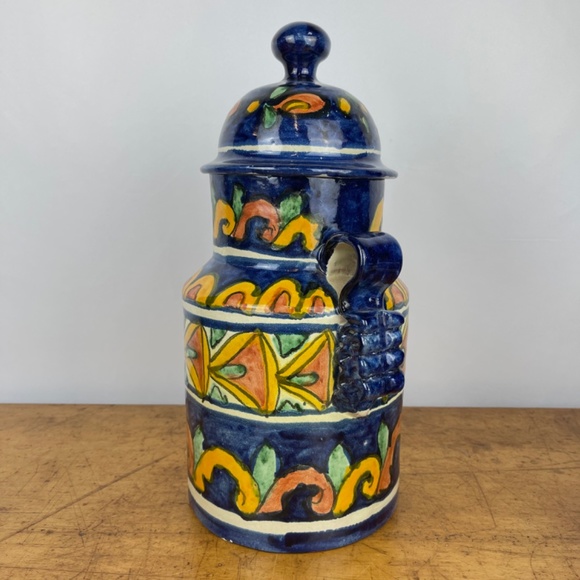 Vintage Talavera Mexican Folk Art Pottery 13” Tall Canister Signed T Ruth Mexico - Picture 5 of 10